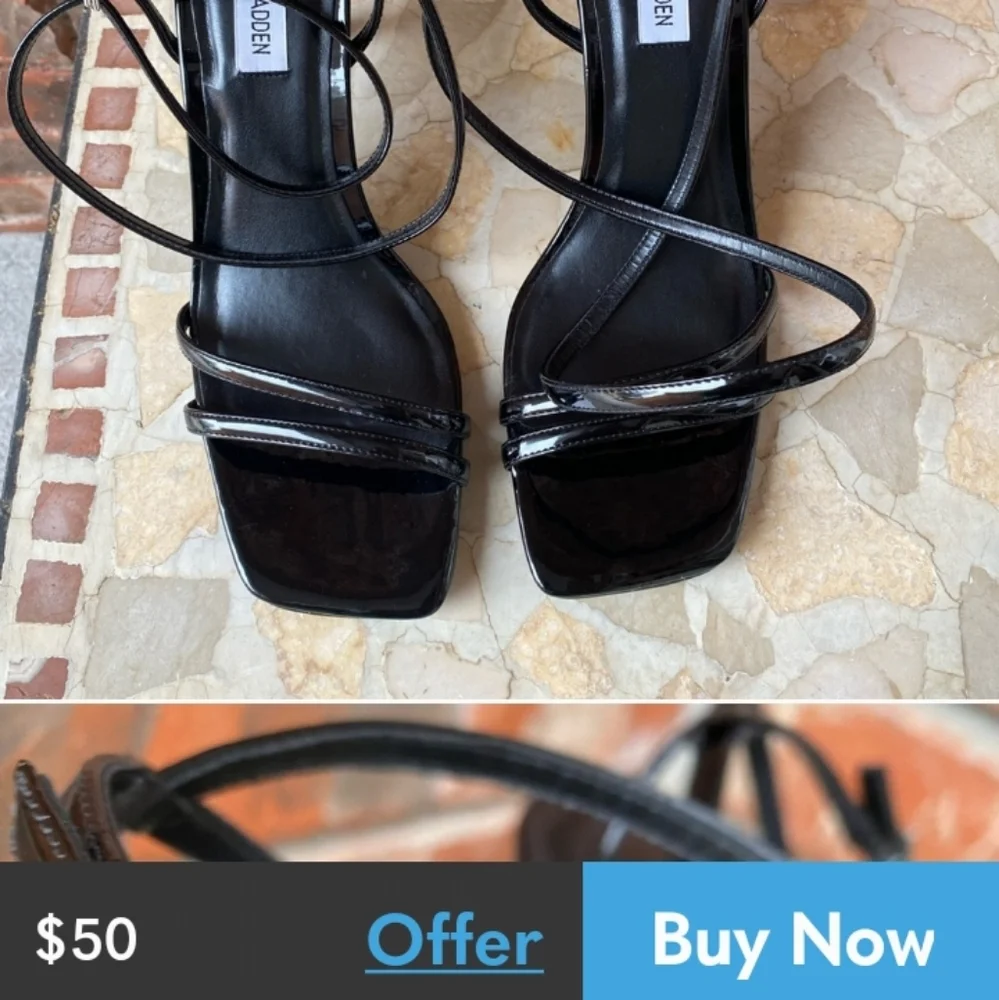 Steve‎ Madden Y2K Woman's Black Tie Around Ankle 4 Inch Heels 6.5 M